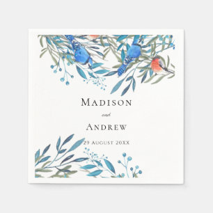 Serviette En Papier Beaux Oiseaux et Feuillage de Mariage à l'Aquarell
