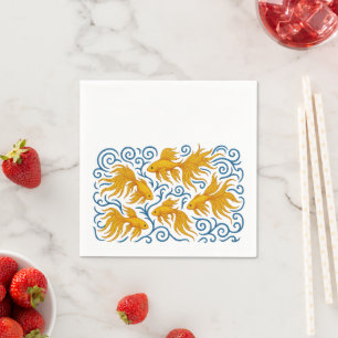 Serviette En Papier Beaux poissons dorés brodés