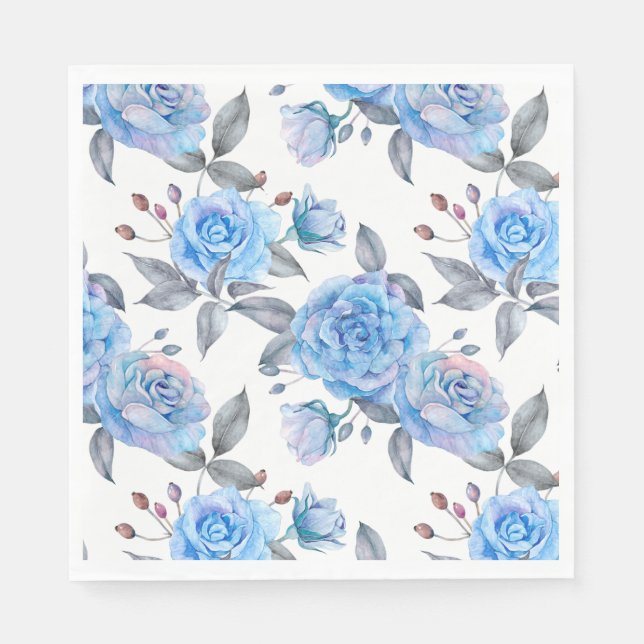 Serviette En Papier Beaux roses bleus, arrière - plan blanc, (Devant)