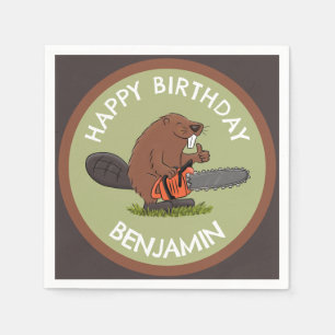 Serviette En Papier Beaver avec tronçonneuse drôle d'anniversaire pers