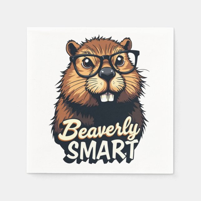 Serviette En Papier Beaverly Smart - Drôle Castor avec lunettes Graphi (Devant)