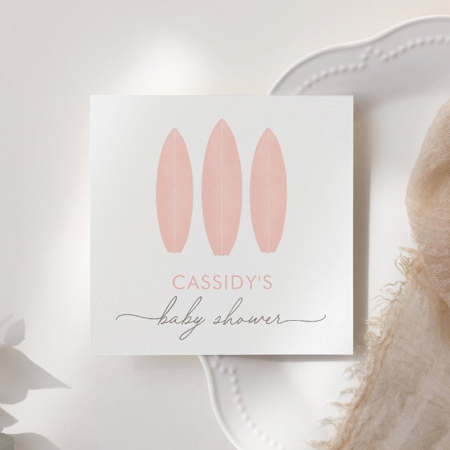 Serviette En Papier Bébé à bord Baby shower de surf rose (Créateur téléchargé)