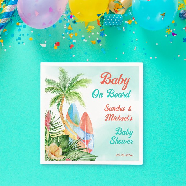 Serviette En Papier Bébé à bord baby shower de surf tropical personnal (Créateur téléchargé)