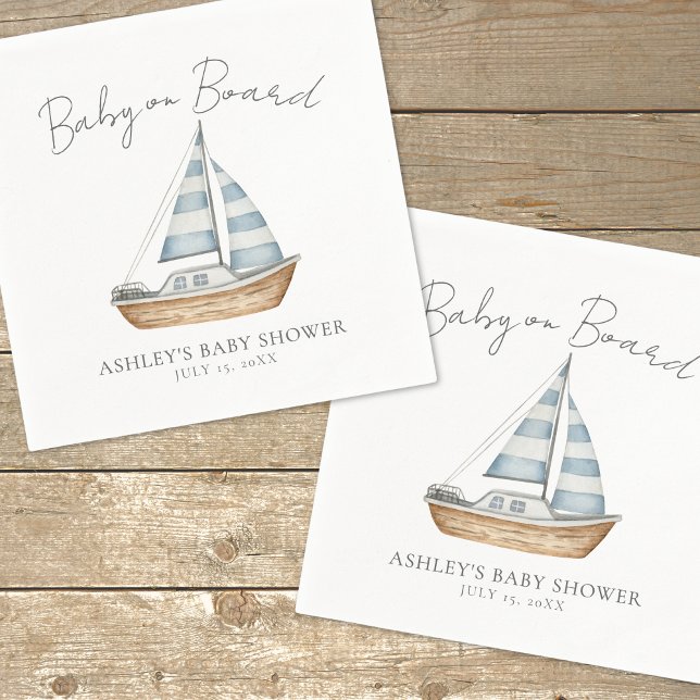 Serviette En Papier Bébé à Bord Baby Shower Marin (Baby On Board Nautical Baby Shower Napkins)