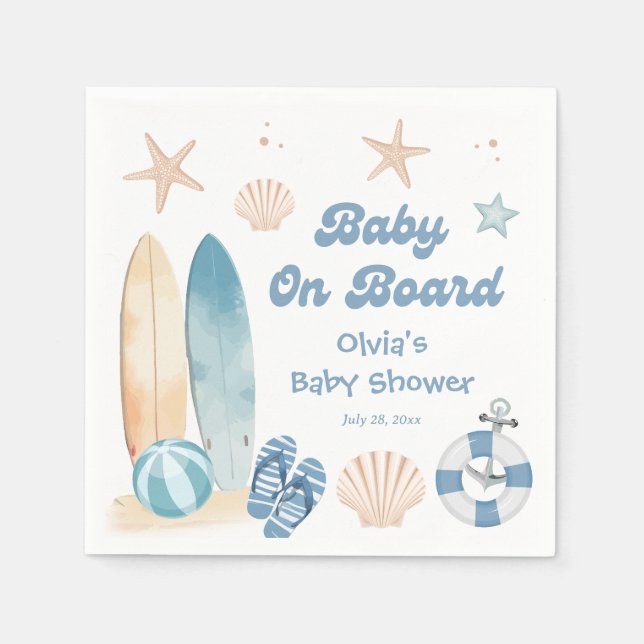 Serviette En Papier Bébé à bord Fête de bébé Planche de surf Plage (Devant)