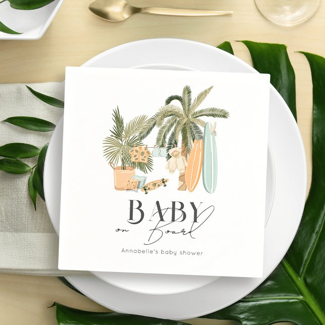 Serviette En Papier Bébé à bord Palm Tree Surfboard Baby shower (Créateur téléchargé)