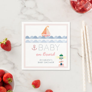 Serviette En Papier Bébé à Bord Rose Nautique Fille Baby Shower