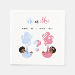Serviette En Papier Bébé Afro-Américain Rose et Bleu Il ou Elle