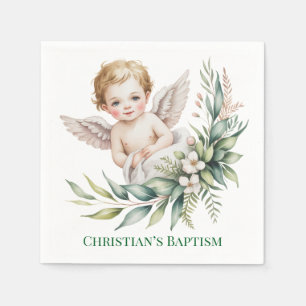 Serviette En Papier Bébé ange à l'aquarelle Ailes de plume Baptême