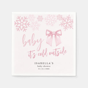 Serviette En Papier Bébé au Nœud Rose C'est l'Hiver Dehors Baby Shower