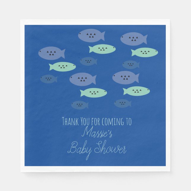 Serviette En Papier Bébé Baignade Poisson Bleu Shower Bébé (Devant)