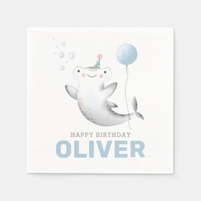 Serviette En Papier Bébé Balloon de requin Enfant's Birthday Napkin (Devant)