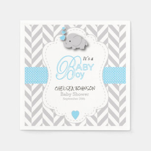 Serviette En Papier Bébé bleu, blanc gris éléphant Baby shower