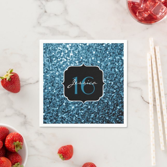 Serviette En Papier Bébé bleu clair faux parties scintillant scintille (En situation)