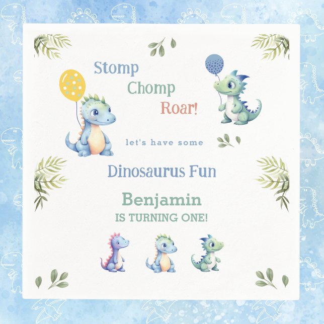 Serviette En Papier Bébé Bleu Cute Garçon Dinosaur 1er anniversaire fê (Créateur téléchargé)
