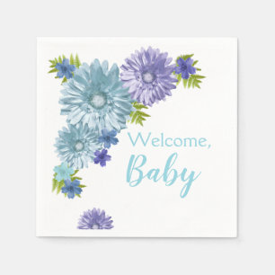 Serviette En Papier Bébé Bleu En Fleur Brunch Douche