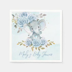 Serviette En Papier Bébé Bleu Floral Éléphant Mignon Garçon Baby Showe