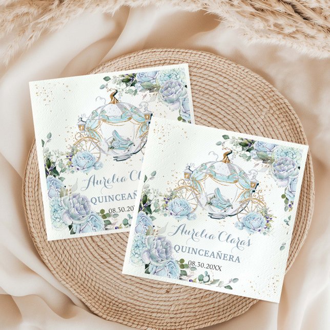 Serviette En Papier Bébé Bleu Floral Roses Princesse Coach Quinceanera (Créateur téléchargé)