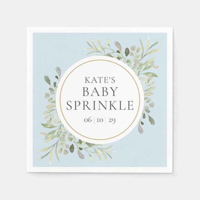 Serviette En Papier Bébé bleu Garçon verdure Baby shower d'aquarelle (Devant)