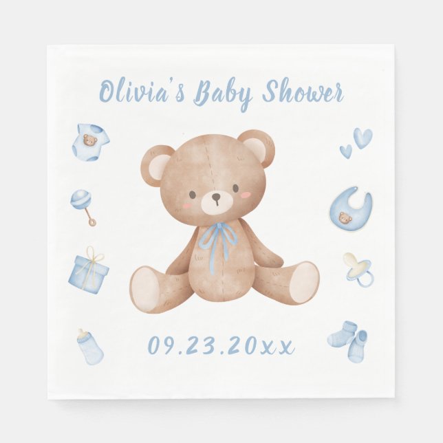 Serviette En Papier Bébé bleu ours garçon mignon Baby shower (Devant)