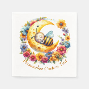 Serviette En Papier Bébé Bourdon Mignon Endormi sur un Demi-Lune