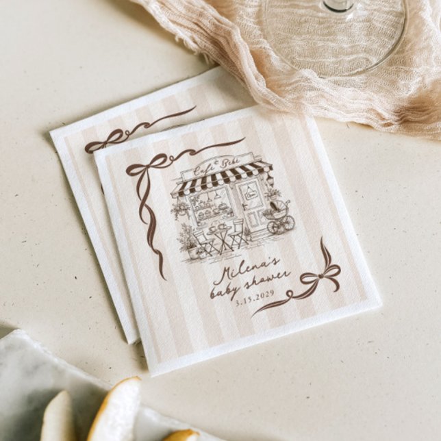 Serviette En Papier Bebe Cafe Gender neutral Bow Stripes Baby Shower (Créateur téléchargé)