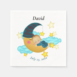 Serviette En Papier Bébé Casquette bleu foncé sur une lune