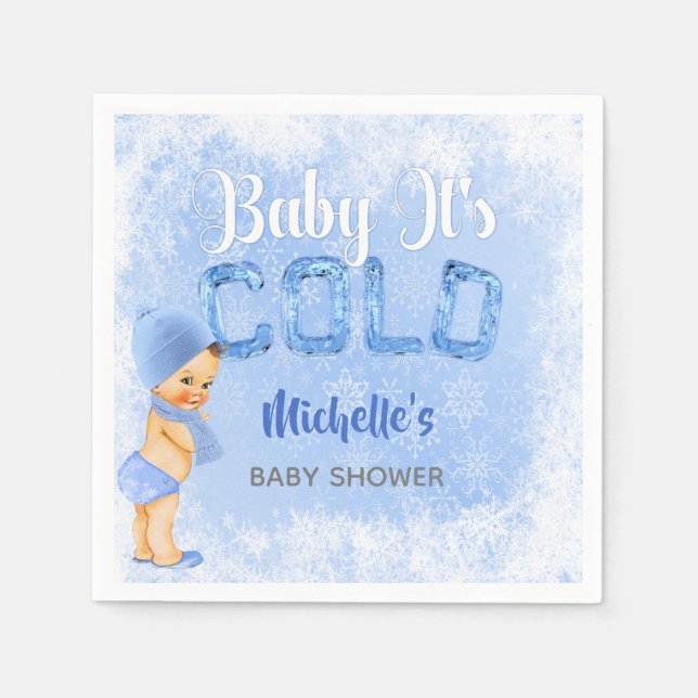 Serviette En Papier Bébé C'est La Neige De Froid Hiver Flocon Bleu Gar (Devant)