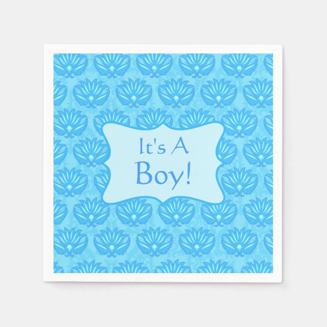 Serviette En Papier Bébé Damas Bleu C'Est Un Garçon Faire-part (Devant)