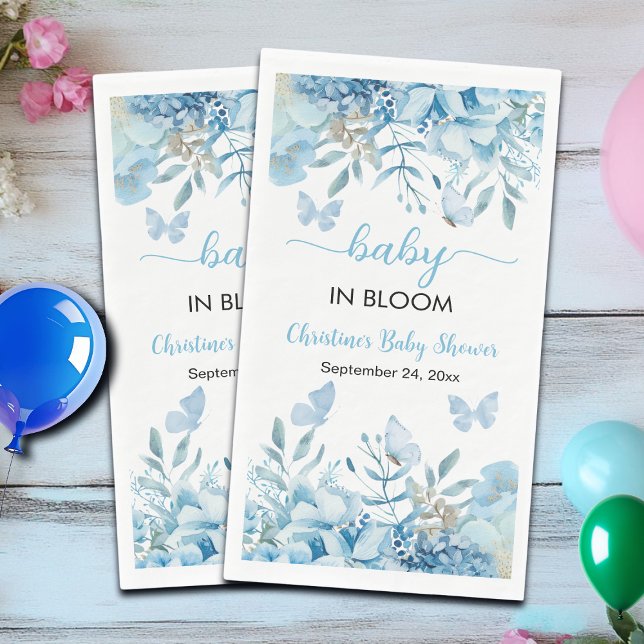 Serviette En Papier Bébé dans le Baby shower Floral Bleu en Fleur (Créateur téléchargé)