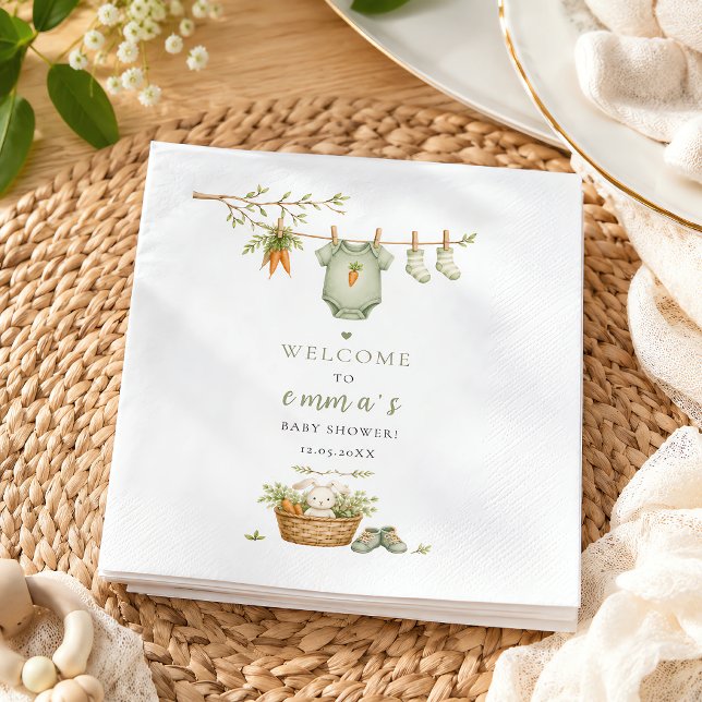 Serviette En Papier Bébé de Culture Locale Rustique Modifiable (Locally Grown Baby Rustic Bunny Editable Napkins)