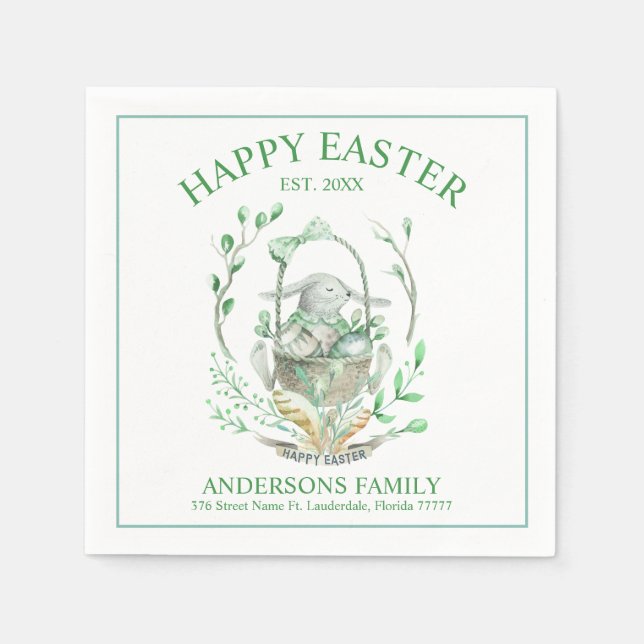 Serviette En Papier Bébé de Pâques avec fleurs de printemps et panier  (Devant)