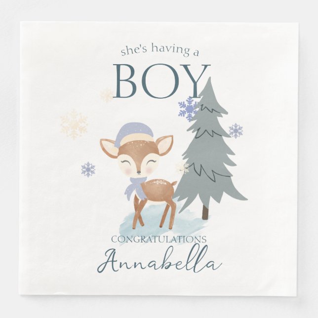 Serviette En Papier Bébé d'hiver mignon cerf garçon Fawn (Devant)