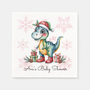 Serviette En Papier Bébé dinosaure bleu de Noël et garçon à la douche