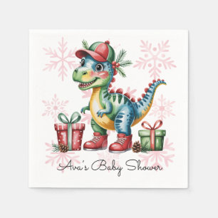 Serviette En Papier Bébé dinosaure bleu de Noël et garçon à la douche