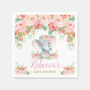 Serviette En Papier Bébé éléphant Fête Rose Floral Fille Petit