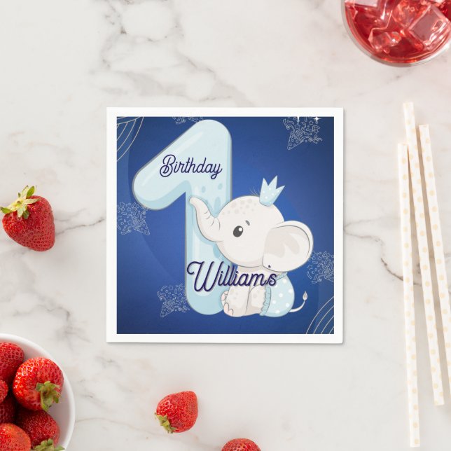 Serviette En Papier Bébé éléphant mignon premier anniversaire (En situation)