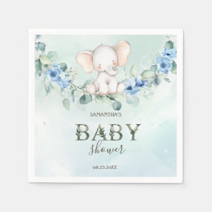 Serviette En Papier Bébé éléphant mignon Roses bleues
