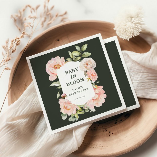 Serviette En Papier Bébé en Fleur Aquarelle rose Baby shower floral (Créateur téléchargé)