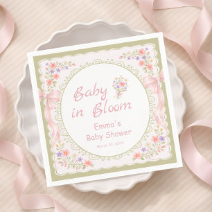 Serviette En Papier Bébé en Fleur Baby Shower avec Ruban de Fleur Sauv