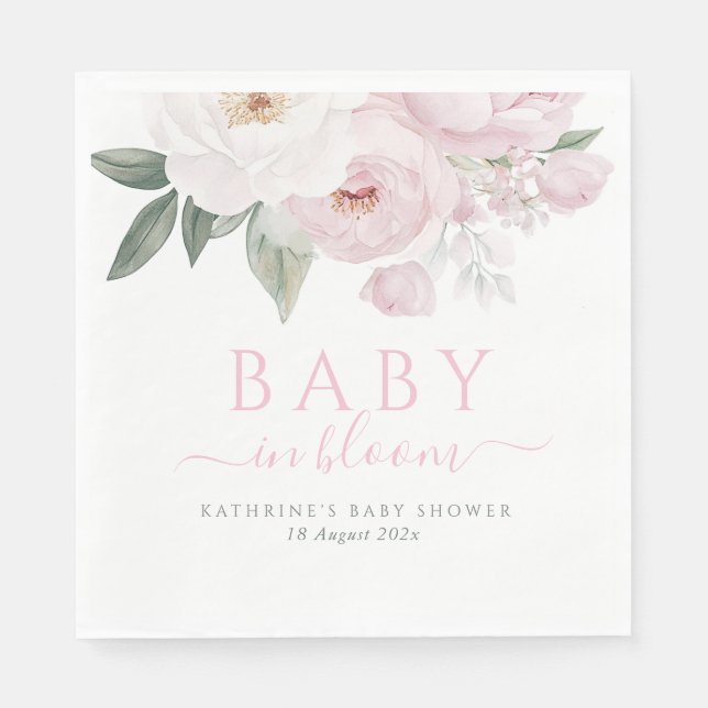 Serviette En Papier bébé en fleur baby shower fleuri rose (Devant)