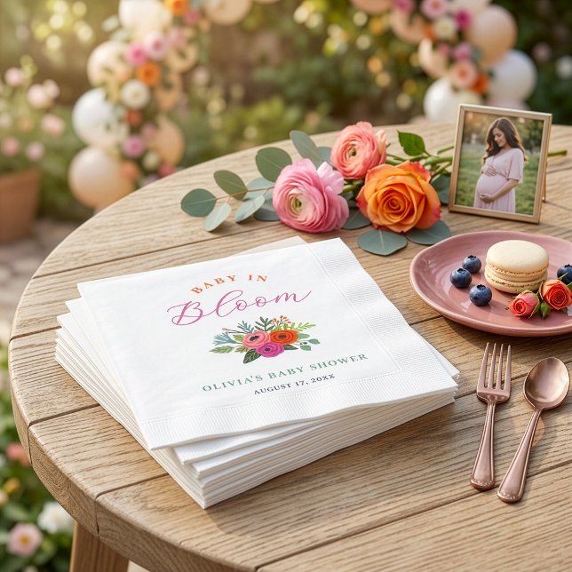 Serviette En Papier Bébé en Fleur Baby shower floral brillant (Créateur téléchargé)