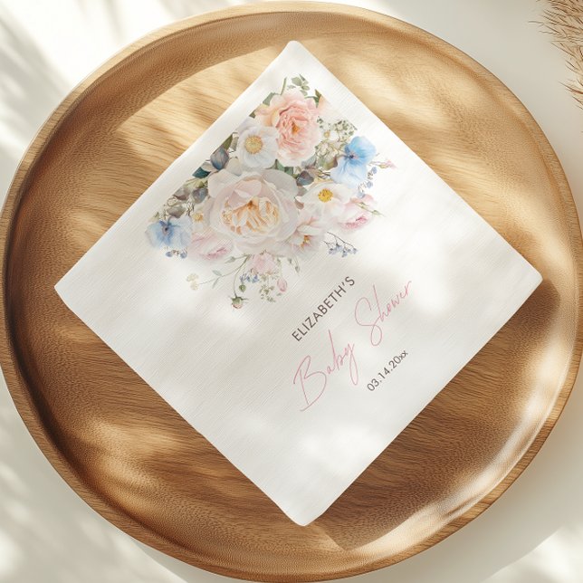 Serviette En Papier Bébé En Fleur Baby shower rose Floral (Créateur téléchargé)