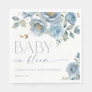 Serviette En Papier Bébé en Fleur Dusty bleu fleuri baby shower garçon