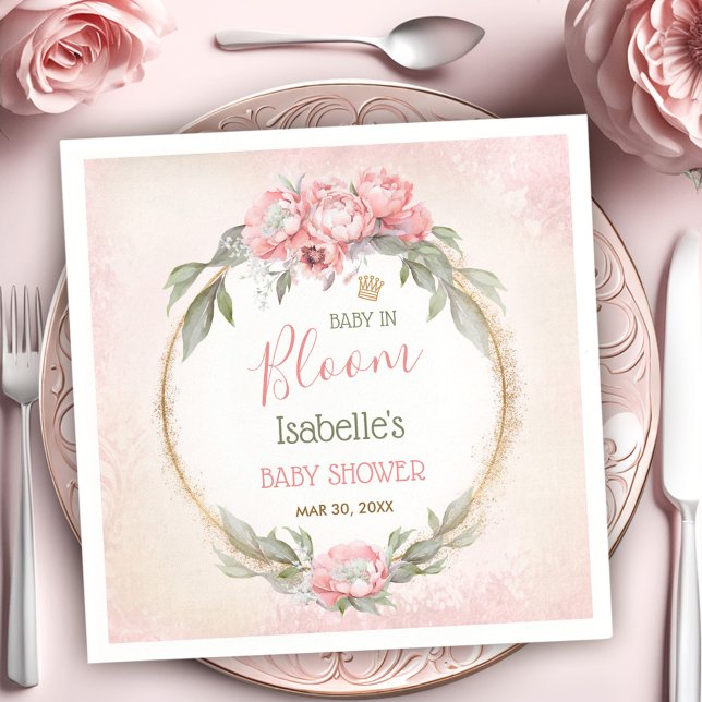Serviette En Papier Bébé En Fleur Élégant Baby shower Floral Rose Fill (Baby In Bloom Elegant Pink Floral Girl Baby Shower Napkins)