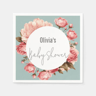 Serviette En Papier Bébé en fleur Élégant Baby shower rose Fleur