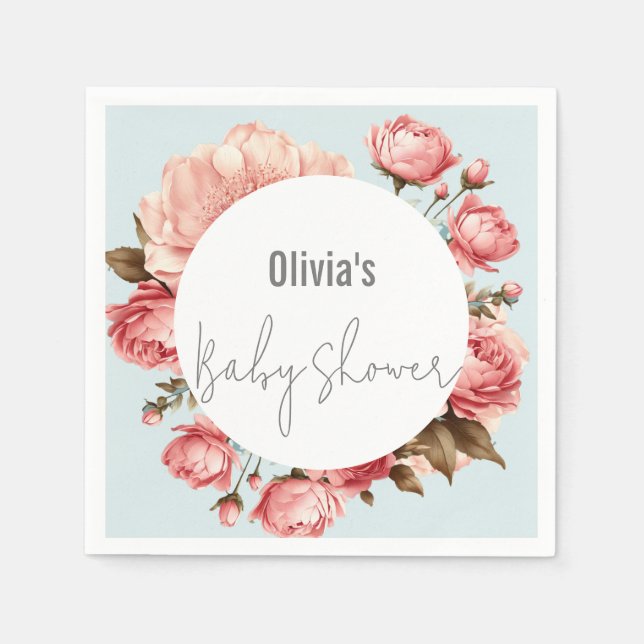 Serviette En Papier Bébé en fleur Élégant Baby shower rose Fleur (Devant)