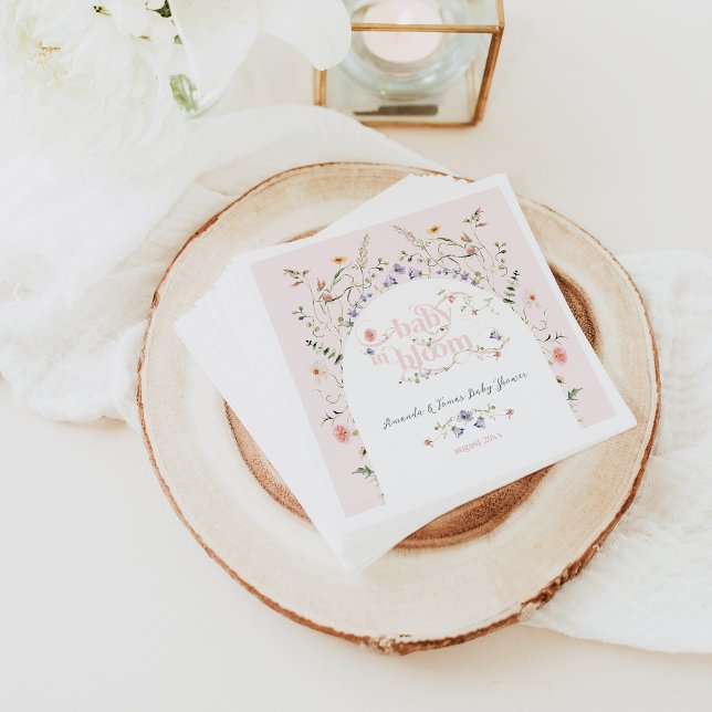 Serviette En Papier Bébé en Fleur Fleur sauvage Fille Baby shower rose (Créateur téléchargé)