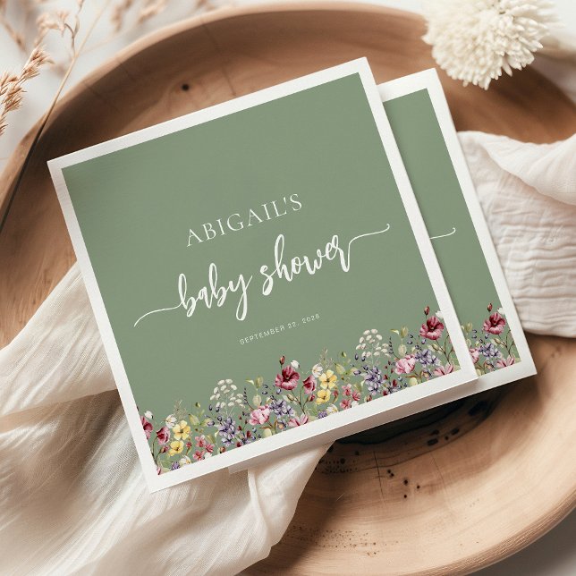 Serviette En Papier Bébé en fleur Fleur sauvage Sage Baby shower vert (Créateur téléchargé)