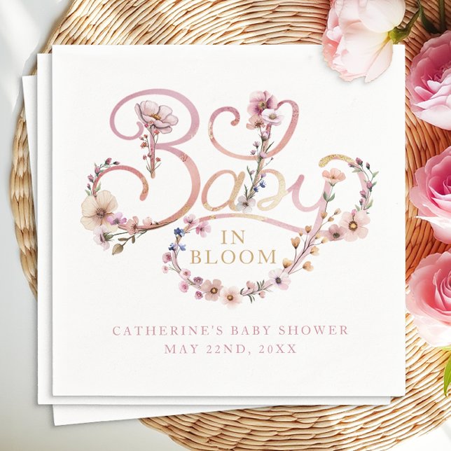 Serviette En Papier Bébé en Fleur Fleur sauvage serviettes - Eau rose  (baby shower napkins)